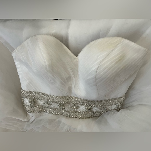 Oleg Cassini Strapless Wedding Dress with Beading A-line - Picture 8 of 14